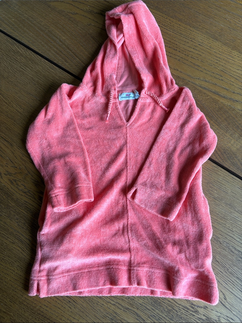 Vineyard Vines Coral Hooded V‑Neck Terry Pullover - kids 3T